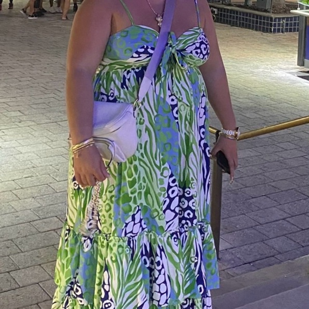 Fashion Nova Green and Blue Abstract Maxi Dress